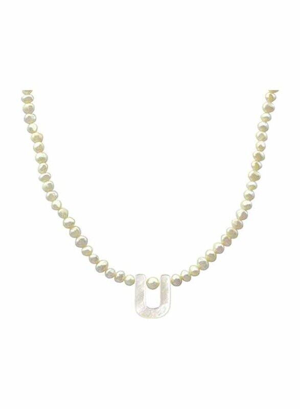 

Vera Perla 18K Gold Strand Pendant Necklace for Women, with Letter U and Mother of Pearl Stones, White