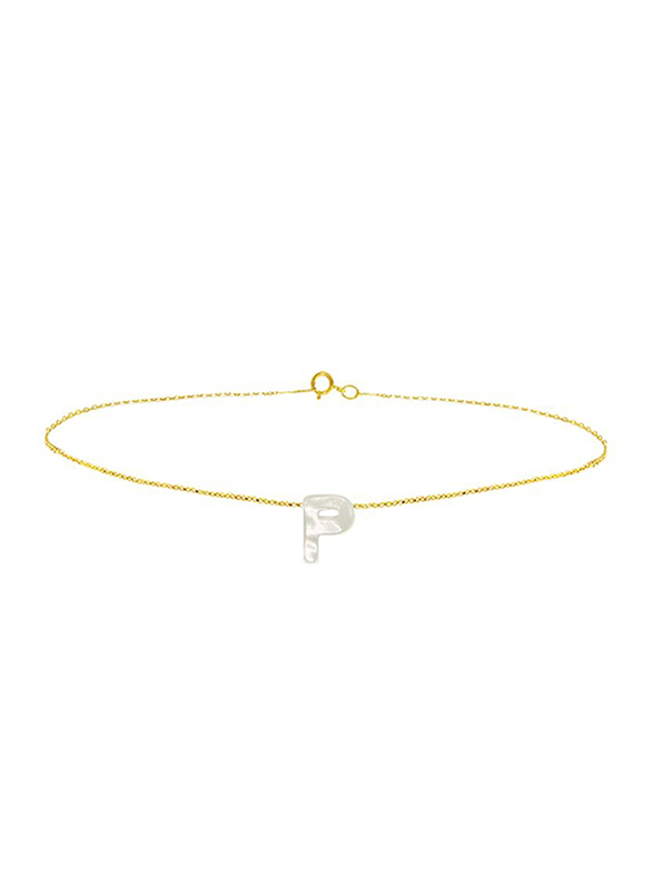 

Vera Perla 18K Gold Charm Bracelet for Women, with P Letter Mother of Pearl Stone, Gold/White