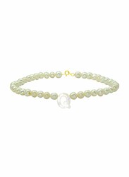 Vera Perla 18K Gold Strand Beaded Bracelet for Women, with Letter Q Mother of Pearl and Pearl Stone, White