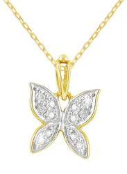 Vera Perla 18K Yellow Gold Necklace for Women, with 0.06ct Diamond Stone Butterfly Pendant, Gold/Clear