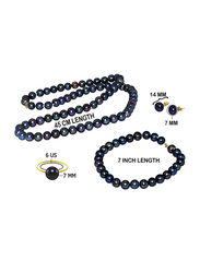 Vera Perla 4-Pieces 18K Gold Strand Jewellery Set for Women, with Pearls Stone, Necklace, Bracelet, Earrings and Ring, Black
