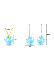 Vera Perla 2-Pieces 18K Solid Yellow Gold Jewellery Set for Women, with Necklace and Earrings, with 7mm Topaz Stone, Gold/Blue