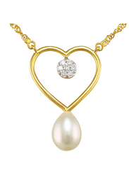 Vera Perla 18K Gold Solitaire Necklace for Women, with 0.07ct Diamond & Pearl, White/Gold