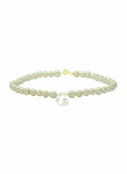 Vera Perla 18K Gold Strand Beaded Bracelet for Women, with Letter G Mother of Pearl and Pearl Stone, White