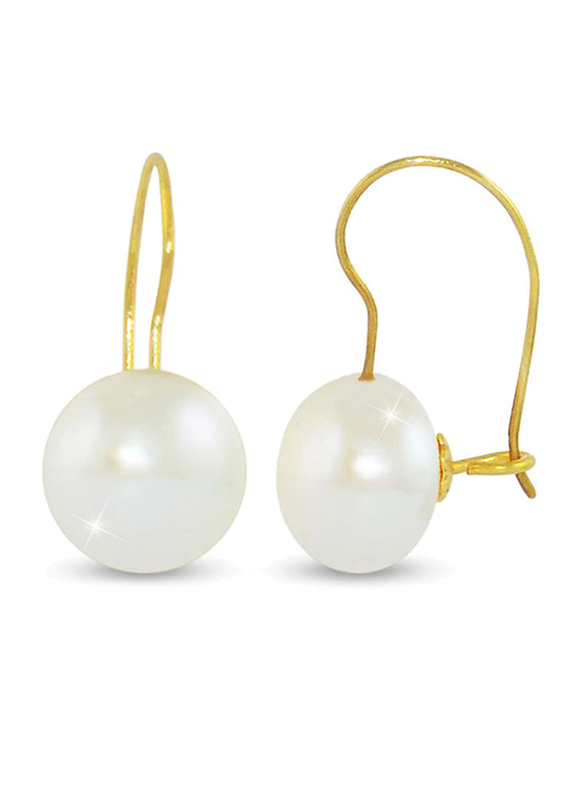 Vera Perla 18K Gold Drop Earrings for Women, with 7mm Pearl Stone, White/Gold