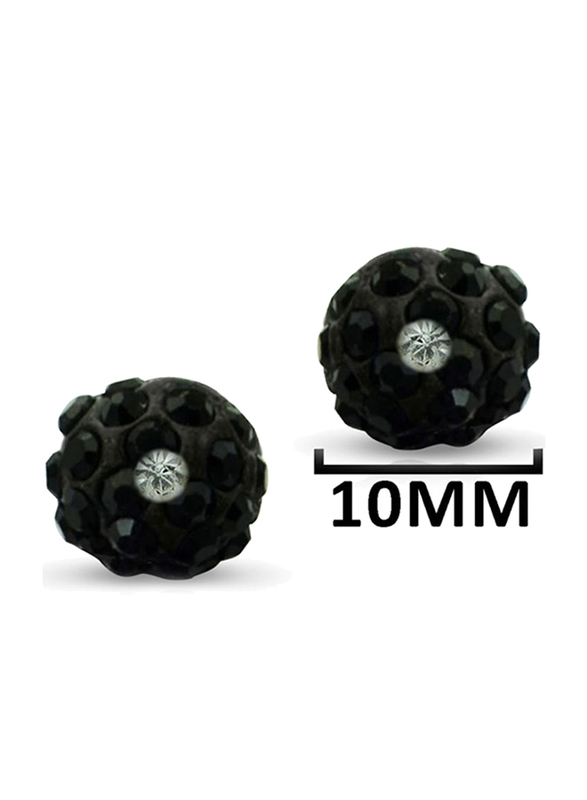 Vera Perla 18K Solid Black Gold Stud Earrings for Women, with 10 mm Crystal Ball, Black