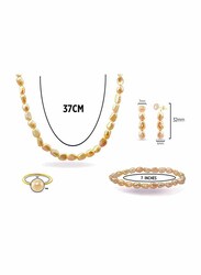 Vera Perla 4-Pieces 10K Gold Jewellery Set for Women, with Necklace, Bracelet, Ring and Earrings, with Pearl Stones, Gold