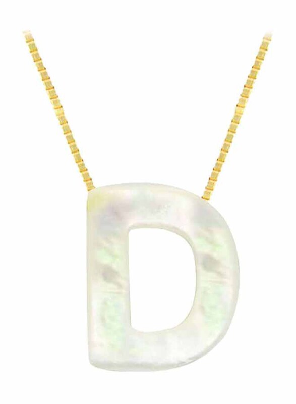 Vera Perla 18k Yellow Gold D Letter Pendant Necklace for Women, with Mother of Pearl Stone, White/Gold