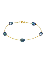 Vera Perla 18K Gold Chain Bracelet for Women, with Pearl Stone, Gold/Blue