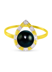 Vera Perla 18K Solid Gold Drop Fashion Ring for Women, with Diamonds and 7mm Pearl, Gold/Silver/Black, 6 US