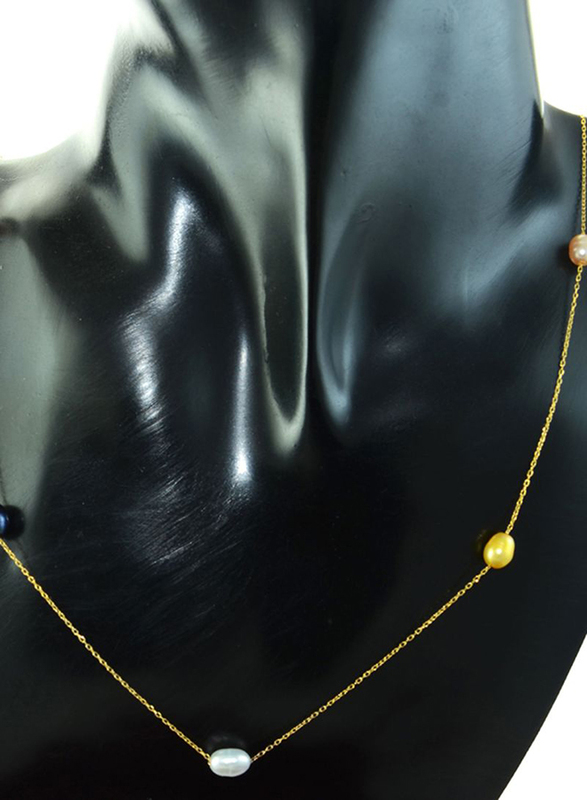 Vera Perla 10K Gold Opera Necklace for Women, with Pearls Stone, Multicolour
