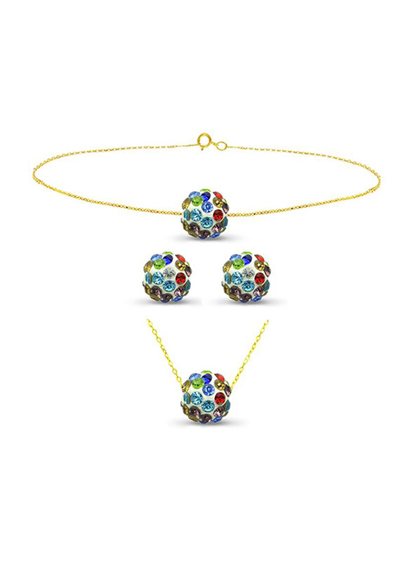 

Vera Perla 3-Pieces 18K Solid Yellow Gold Simple Pendant Necklace for Women, with Earrings and Bracelet, with 10 mm Crystal Ball, Gold