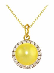 Vera Perla 18k Solid Yellow Gold Pendant Necklace for Women, with 0.10ct Genuine Diamonds and 6-7mm Pearl, Yellow/Gold