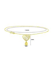 Vera Perla 18K Solid Yellow Gold Chain Bracelet for Women, with Heart and 7mm Drop Pearl Stone, Gold/Yellow