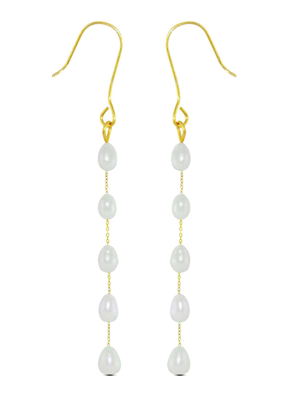 

Vera Perla 18K Gold Opera Drop Earrings for Women, with White Pearl Stones, White