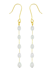Vera Perla 18K Gold Opera Drop Earrings for Women, with White Pearl Stones, White