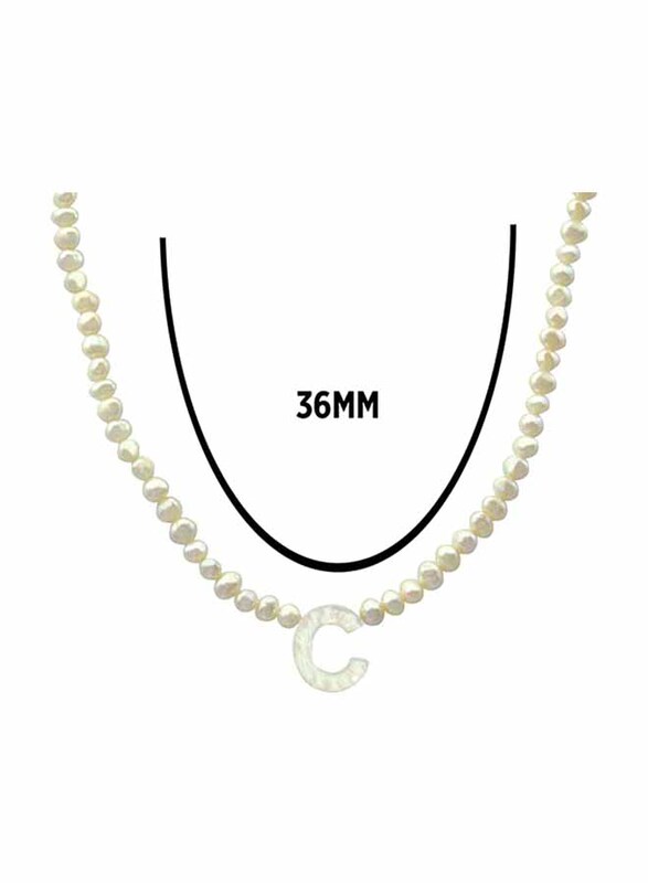Vera Perla 10K Gold Strand Pendant Necklace for Women, with Letter C and Pearl Stones, White