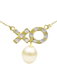 Vera Perla 18K Solid Gold XO Necklace Pendant Necklace for Women, with 0.11ct Diamonds & 7mm Genuine Pearl, Gold