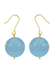 Vera Perla 18K Solid Yellow Gold Simple Dangle Earrings for Women, with 10 mm Pearls Stone, Blue/Gold