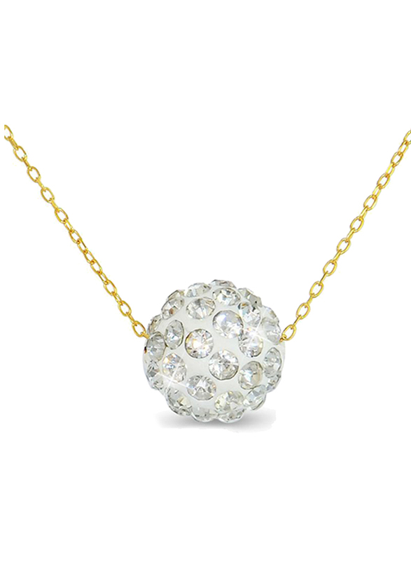 Vera Perla 18K Yellow Gold Necklace for Women, with 10mm Crystal Ball Pendant, Silver