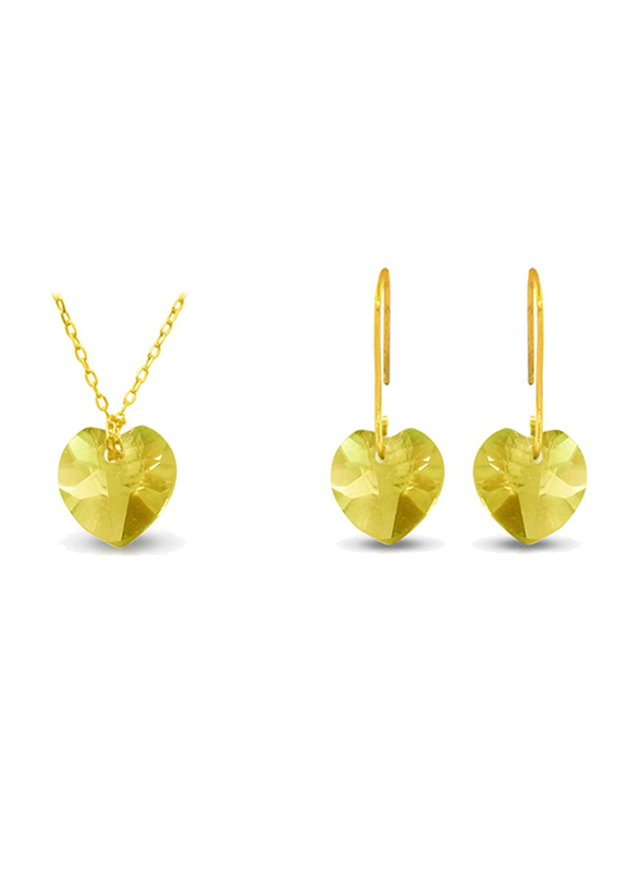 Vera Perla 2-Pieces 18K Solid Yellow Gold Jewellery Set for Women, with Necklace and Earrings, with 7mm Citrine Stone, Gold/Yellow