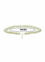Vera Perla Elastic Stretch Bracelet for Women, with Letter T Mother of Pearl and Pearl Stone, White