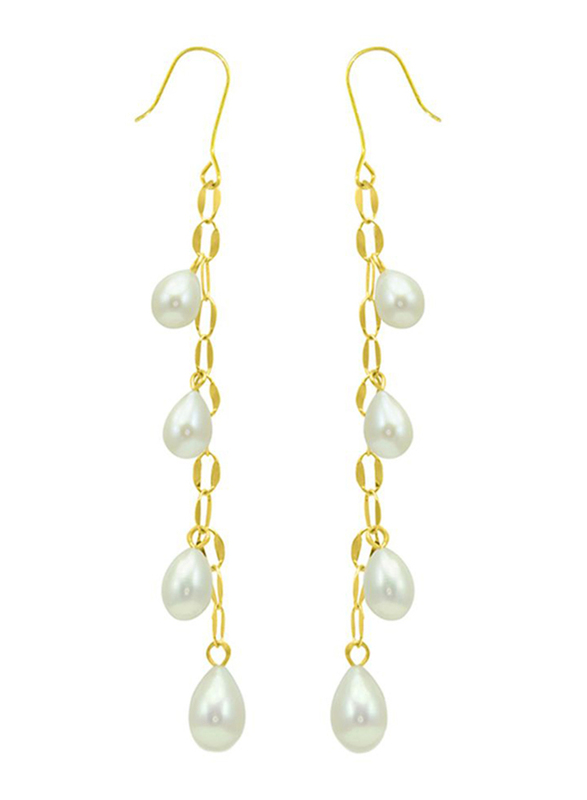 Vera Perla 18K Gold Drop Pearl Earrings for Women, with Pearl Stone, White/Gold