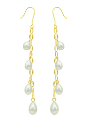 Vera Perla 18K Gold Drop Pearl Earrings for Women, with Pearl Stone, White/Gold