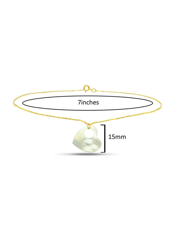 Vera Perla 18K Gold Chain Bracelet for Women, with Hole Heart Shape Mother of Pearl Stone, Gold/White