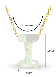 Vera Perla 18K Gold Pendant Necklace for Women with I Letter Shape Mother of Pearl Pendant, White/Gold