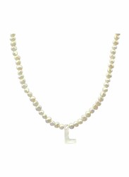 Vera Perla 10K Gold Strand Pendant Necklace for Women, with Letter L and Pearl Stones, White