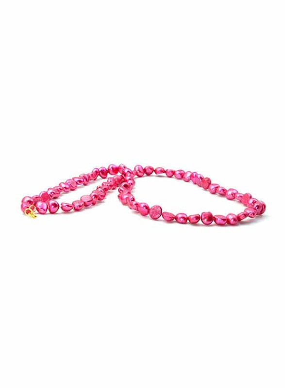 Vera Perla 10K Gold Strand 41cm Beaded Necklace for Women, with Mother of Pearl Stones, Pink