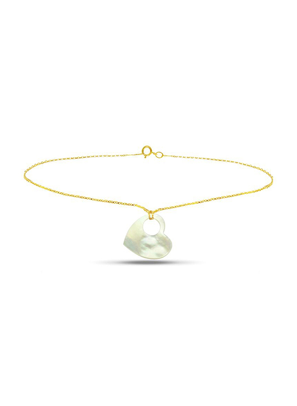 Vera Perla 18K Gold Chain Bracelet for Women, with Hole Heart Shape Mother of Pearl Stone, Gold/White