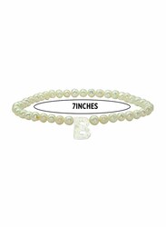Vera Perla Elastic Stretch Bracelet for Women, with Letter B Mother of Pearl and Pearl Stone, White