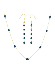 Vera Perla 2-Piece 10K Gold Jewellery Set for Women, with Pearls Stone, Necklace and Earrings, Gold/Black