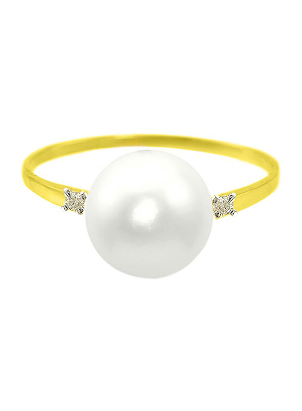 Vera Perla 18k Gold Fashion Ring for Women, with 0.04 ct Diamonds and 9-10mm Pearl, White/Gold, US 5.5