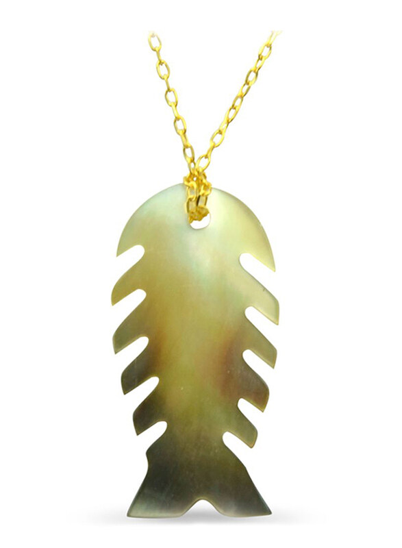 

Vera Perla 18K Gold Fishbone Shape Necklace for Women, with Mother of Pearl Stone, Gold