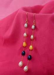 Vera Perla 10K Gold Opera Drop Earrings for Women, with White Pearl Stones, Multicolour