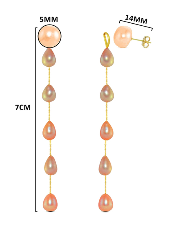Vera Perla 18K Gold Drop Earrings for Women, with 5mm Pearl Stone, Orange/Gold