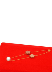 Vera Perla 18K Gold Chain Bracelet for Women, with Star Shape Sunstones and Pearl, Gold/White/Red
