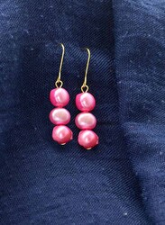 Vera Perla 10 Karat Gold Drop Earrings for Women, with Pearl Stones, Pink