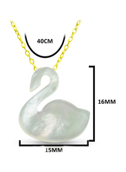 Vera Perla 18K Gold Swan Shape Necklace for Women, with Mother of Pearl Stone, Off White