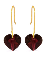 Vera Perla 10K Gold Drop Earrings for Women, with Garnets Heart Stone, Red