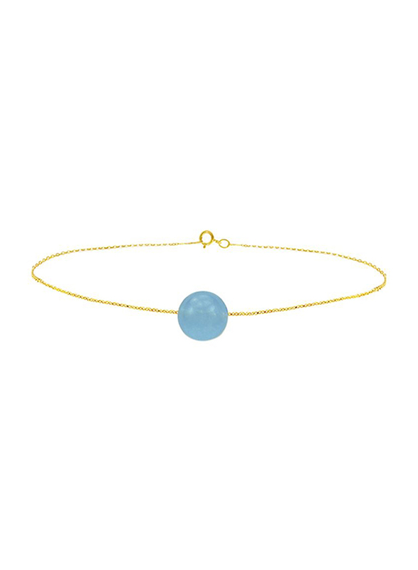 Vera Perla 18K Solid Yellow Gold Chain Bracelet for Women, with Simple 10mm Stone, Gold/Blue
