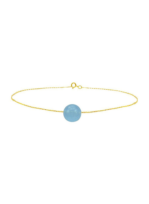 

Vera Perla 18K Solid Yellow Gold Chain Bracelet for Women, with Simple 10mm Stone, Gold/Blue