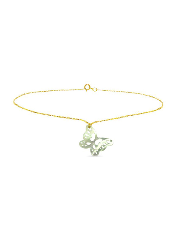 Vera Perla 18K Gold Chain Bracelet for Women, with Cute Butterfly Shape Mother of Pearl Stone, Gold/White
