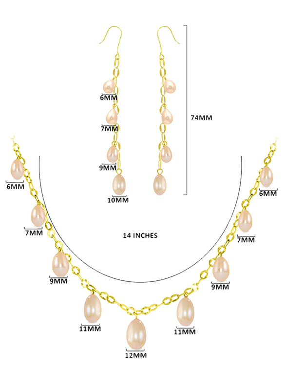 فيرا بيرلا طقم مجوهرات من الذهب عيار 18 قيراط للنساء،مكون من قلادة وأقراط،مع حجر اللؤلؤ - ذهبي وزهري