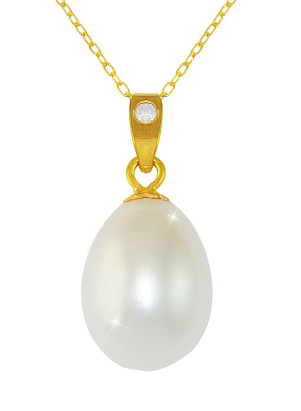 Vera Perla Pendant Necklace for Women, with 18K Gold Baroque Pearl Pendant and 10K Gold Chain, Gold/Pink