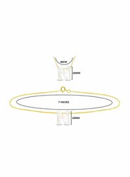 Vera Perla 2-Pieces 18k Yellow Gold N Letter Jewellery Set for Women, with Necklace and Earrings, with Mother of Pearl Stone, Gold/White