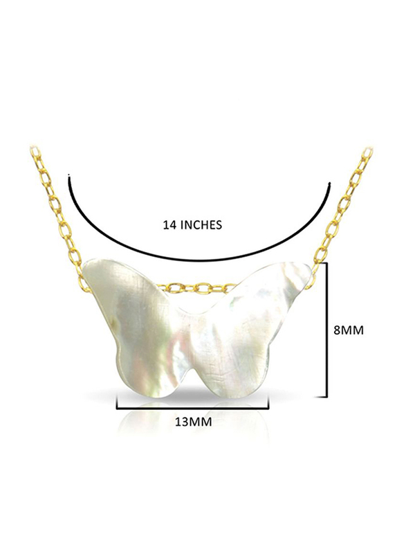 Vera Perla 18K Gold Pendant Necklace for Women with Small Butterfly Shape Mother of Pearl Pendant, White/Gold